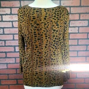 Sag Harbor Animal Print Long Sleeve Scoop Neck Shirt Size Large